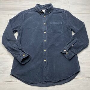 Portuguese Flannel Corduroy Shirt Mens Medium Navy Blue Button Down Casual